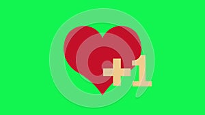 Like heart notification, social network animation. Green background