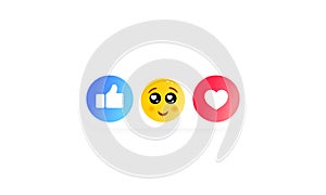 Like heart, smiley, thumb up icon like. Social media icons. Vector on isolated white background. EPS 10. Laugh, wonder, sad, and