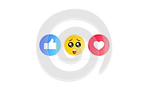 Like heart, smiley, thumb up icon like. Social media icons. Vector on isolated white background. EPS 10. Laugh, wonder, sad, and