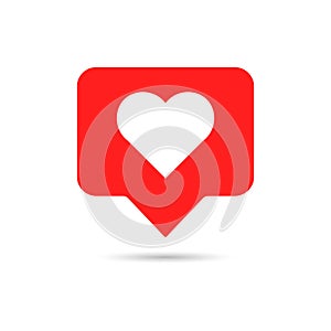 Like icon in flat style. White heart on red background. Emoji symbol for web social comments. Thumbs up button. Love hearts tag.