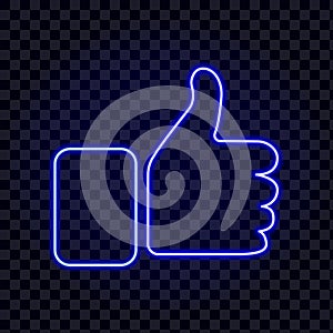 Like icon - thumb up neon isolated on transparancy background.