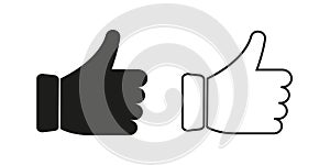 Like icon . Thumb up vector illustration. Black thumb up in flat style on white background. Yes , nice good concept