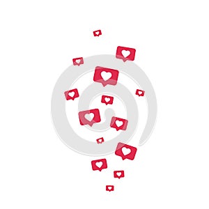 Like icons flying on white background. Social media elements. Counter notification border. Comment and follower symbol