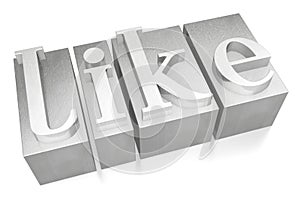 Like - silver letterpress - 3D illustration