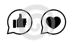 Like and love in speech bubble line icon vector