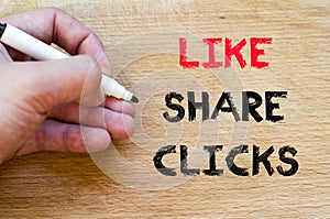Like share clicks text concept