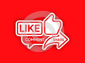 Like, share, comment icon for youtube. Video blogging call to action. Vlog trigger for reaction. Push to feedback