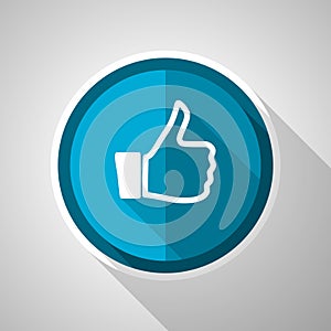 Like symbol, flat design vector blue icon with long shadow
