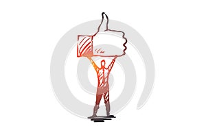 Like, symbol, good, network, finger concept. Hand drawn isolated vector.