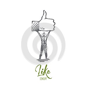 Like, symbol, good, network, finger concept. Hand drawn isolated vector.