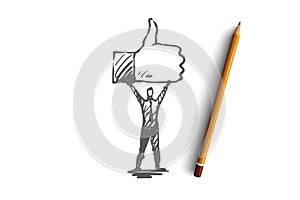 Like, symbol, good, network, finger concept. Hand drawn isolated vector.