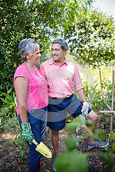 Like their garden, their love keeps growing. a happy senior couple gardening together in their backyard.