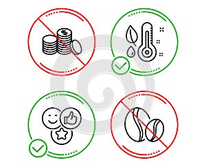 Like, Thermometer and Banking money icons set. Coffee beans sign. Social media likes, Grow plant, Cash finance. Vector