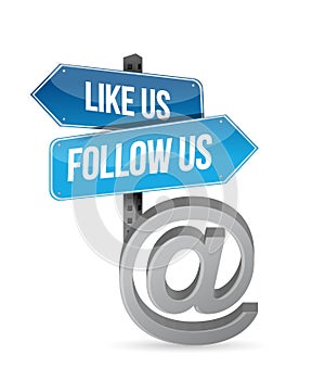 Like us and follow us online sign illustration