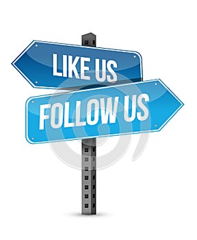 Like us and follow us street sign