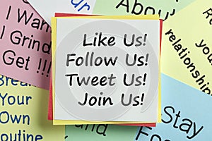 Like us follow us tweet us join us concept of social media marketing