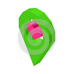 Liked geolocation icon with pink heart inside circle photo