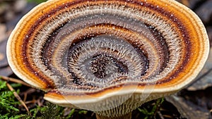 Is likely on a forest floor surrounded by green moss and fallen