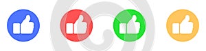 Likes icons set. Vector set of thumbs up. Vector set of likes in flat style. Colored like buttons or fingers pointing up