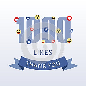 1000 Likes Thank you number with emoji and heart- social media gratitude ecard