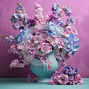 Lilac Arrangement: Teal And Pink 3d Effect