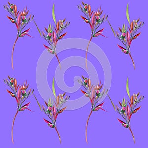 Lilac background and pink flowers on pattern