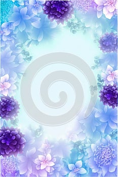 Lilac Blue Color Background Silhouettes Flowers Vertical Mobile Postcard. Generative AI