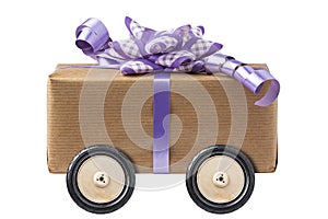 Lilac Bow Gift Box Wheel Wheels Isolated