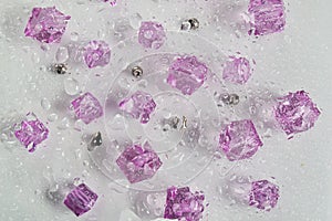 Lilac crystalline mineral stone. Macro. Abstract technological background