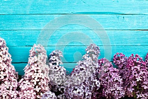 Lilac Flowers Bouquet on Wooden Plank Background