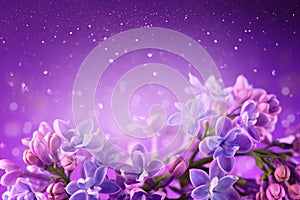 Lilac flowers bunch violet art design background. Beautiful violet Lilac flowers closeup