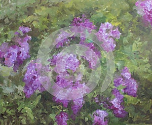 Lilac in the garden. Painting, oil on canvas. photo