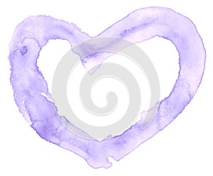 Lilac pastel watercolor hand-drawn isolated wash stain on white background for text, design.