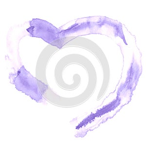 Lilac pastel watercolor hand-drawn isolated wash stain on white background for text, design.