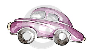 A lilac retro streamlined car with brown wheels