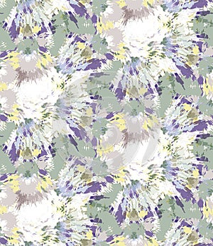 Lilac shibori tie dye sunburst flower circle background. Seamless pattern wax print bleached resist background. Irregular dip dyed photo