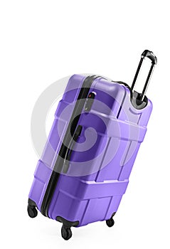 Lilac suitcase plastic on two wheels