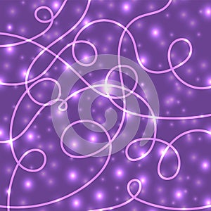 Lilac violet glowing background with paper streamer and soft bokeh.Vector elements can be used as backdrop to your design