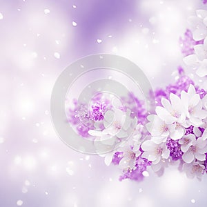 Lilac and white blurred background with soft purple and white flowers- illustration