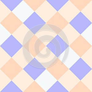 Lilac White Peach Large Diagonal Seamless French Checkered Pattern. Big Inclined Colorful Fabric Check Pattern Background. 45