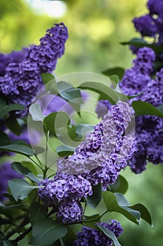 Lilacs flowers on spring garden photo