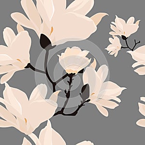 Lilies seamless pattern. Magnolia flowers in delicate pastel tones.