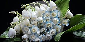 lilies of the valley with waterdrops on dark background