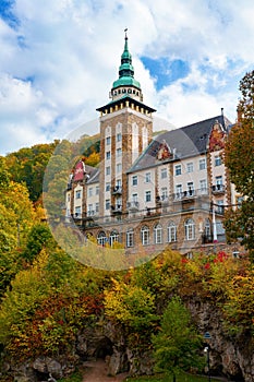 Lillafured Palota hotel in Miskolc top level of the hanging garden on a hill Bukk mountains national park