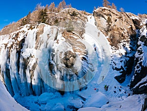 Lillaz icefall: ice climbing paradise. Concepts: extreme sport,