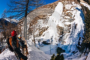 Lillaz icefall: ice climbing paradise. Concepts: extreme sport,