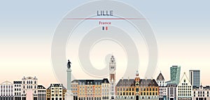 Vector illustration of Lille city skyline on colorful gradient beautiful background photo