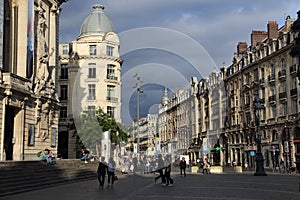 Place de Theatre square in front of the Opera building in Lille, France