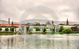 Lille Lungegardsvannet lake in the city centre of Bergen