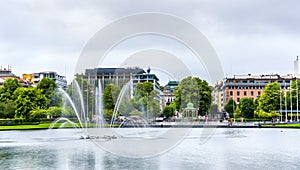 Lille Lungegardsvannet lake in the city centre of Bergen